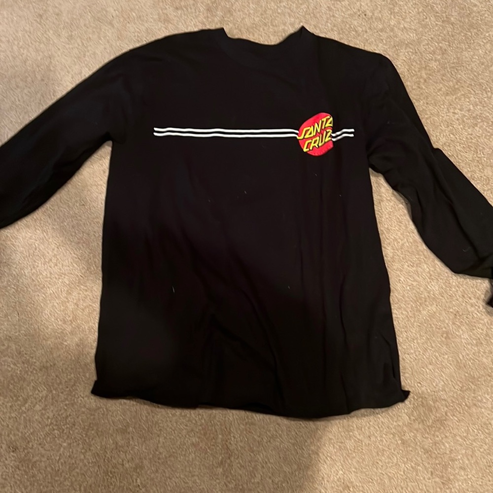 Barley worn Santa Cruz long sleeve black,yellow,white,and red shirt, size medium
